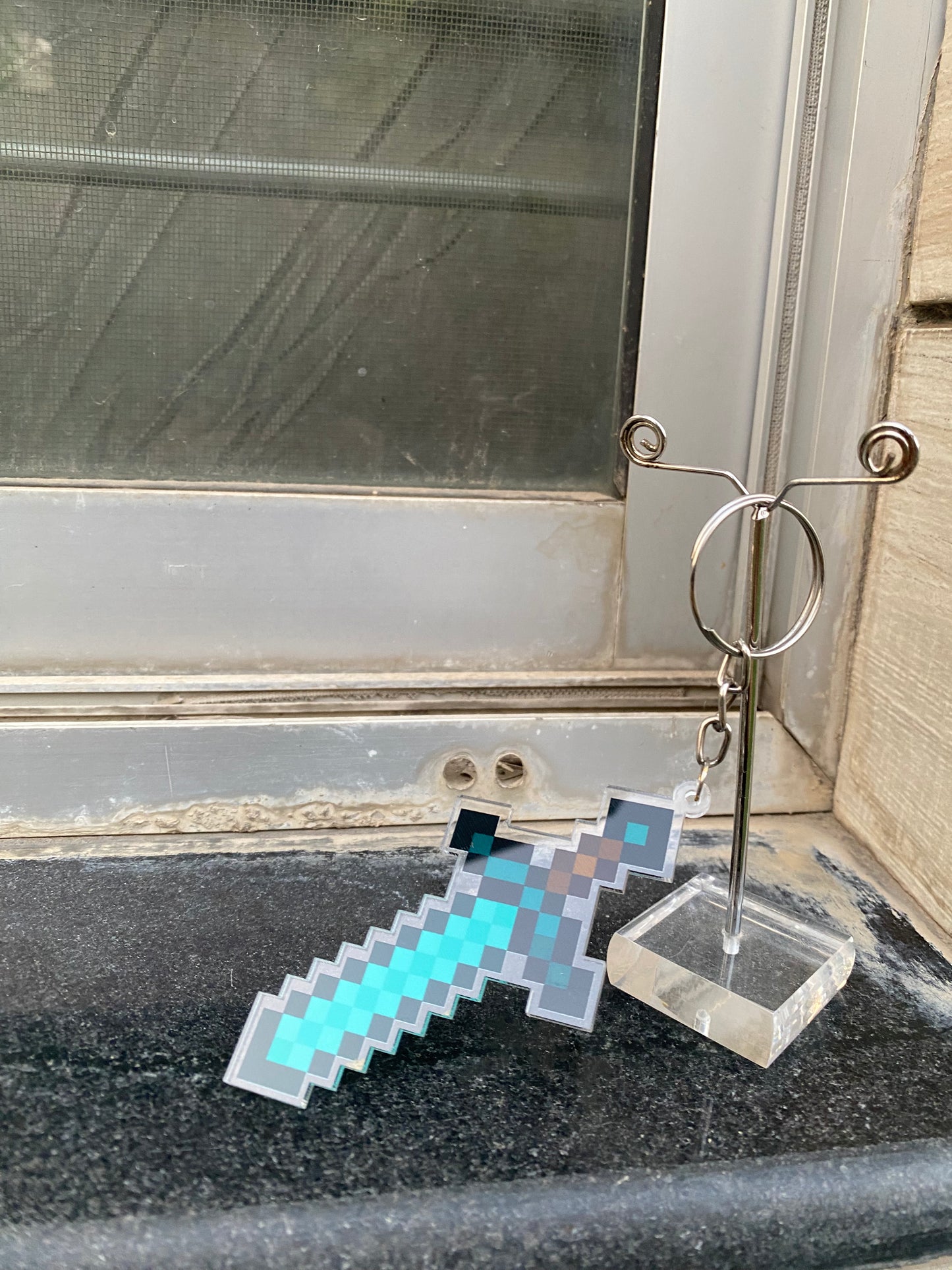 Minecraft diamond sword keychain