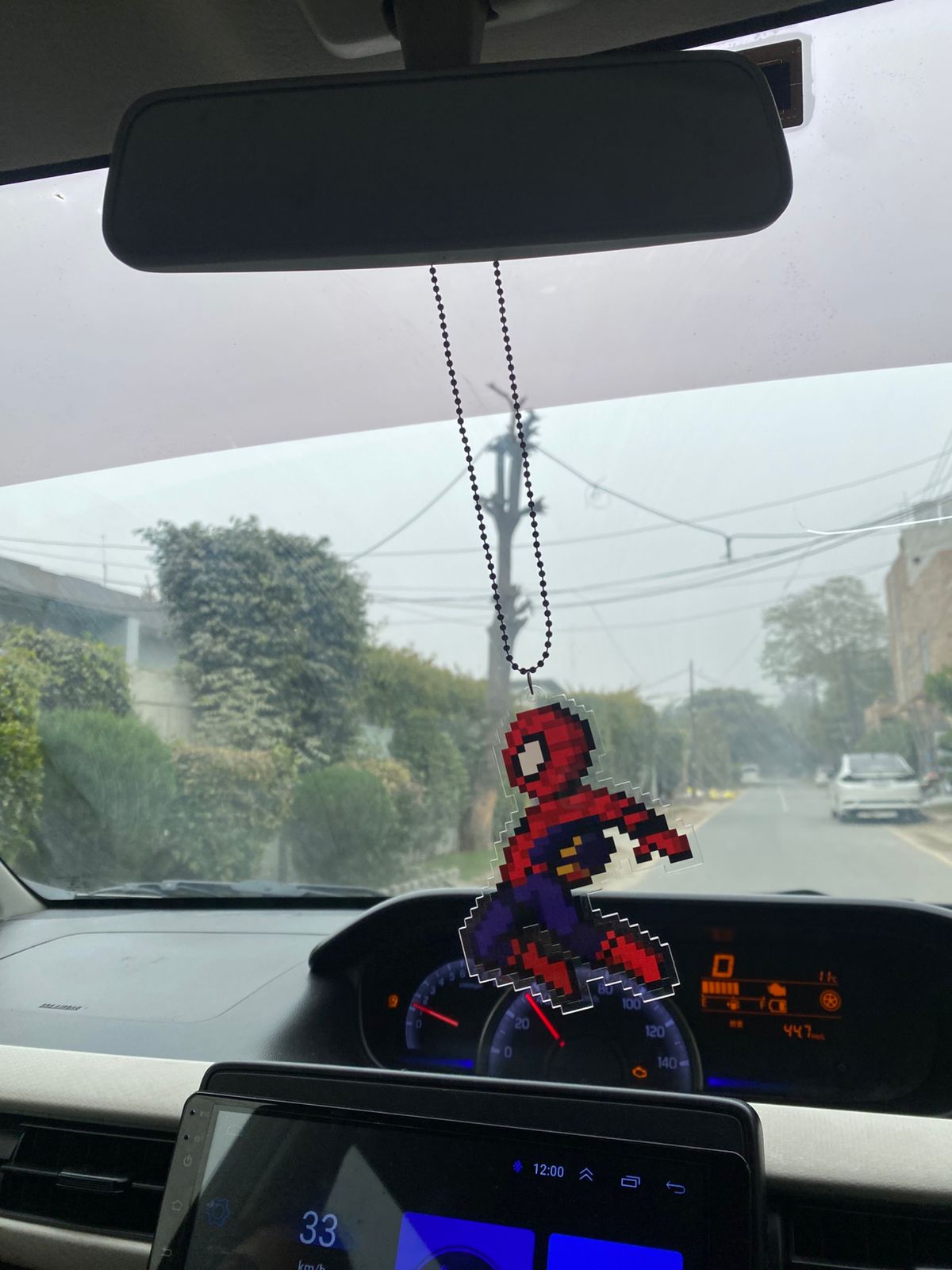 Spiderman car hanging