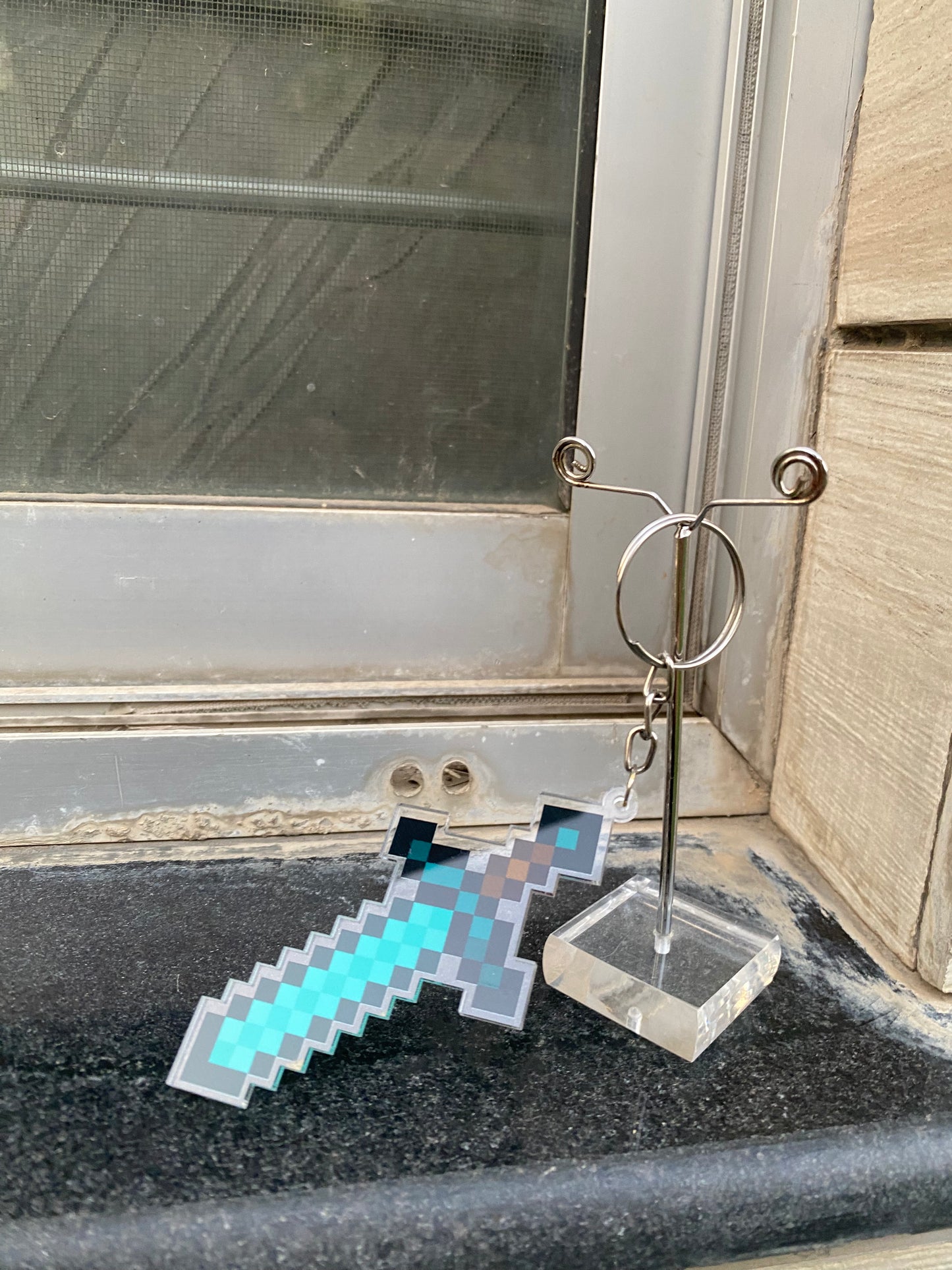 Minecraft diamond sword keychain