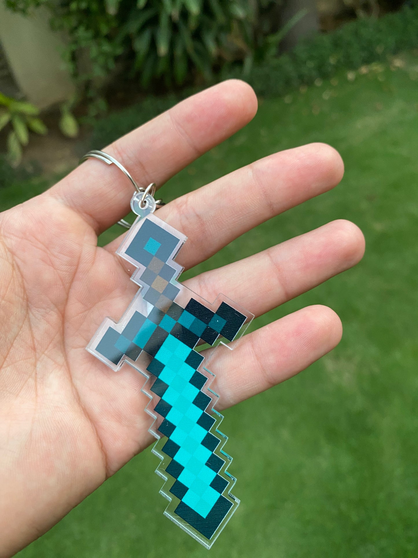 Minecraft diamond sword keychain